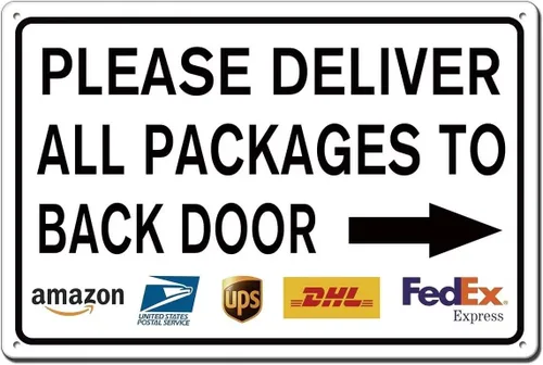 Miniatura 11 de Letrero de metal con texto en inglés «Please Leave Packages Deliveries Here» para interiores y exteriores, para puerta delantera, porche, oficina, 8
