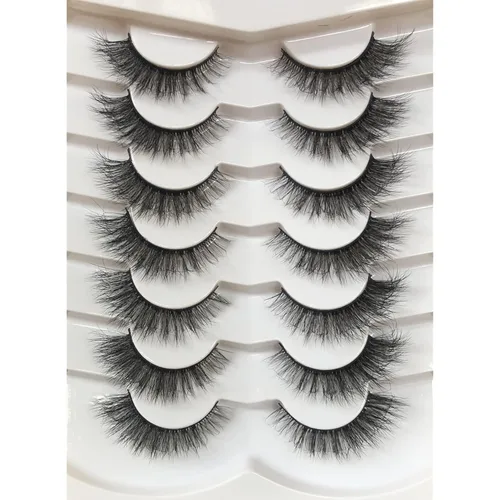 Pooplunch - Pestañas postizas de visón sintético, look de ojo de gato natural, volumen esponjoso, 7 pares de tiras de pestañas postizas suaves,