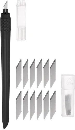 Miniatura 9 de HARFINGTON 1 juego (13 piezas) de cuchillos de manualidades, 1 cuchillo Hobby Exacto y 12 cuchillas de repuesto con tapa de seguridad para Rosado