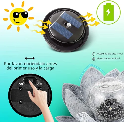 Miniatura 4 de Huaxu Luces solares para jardín al aire libre, decoración de loto de cristal con forma de globo agrietado, decoración de flores LED impermeables