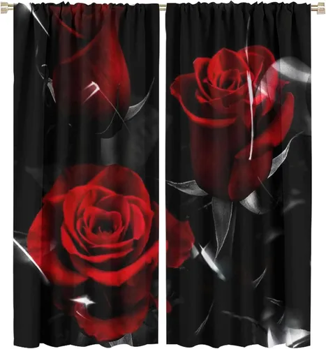 Miniatura 61 de Cortinas opacas con diseño floral de rosas para cocina, retro, rústicas, románticas, con bolsillo para barra, cortinas opacas para dormitorio, sala