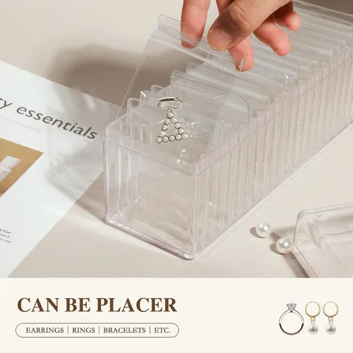 Miniatura 3 de Organizador de joyas de acrílico, soporte organizador de joyas transparente con 20 bolsas de joyería portátiles antideslustre, estuche de joyería