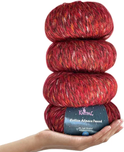 Miniatura 17 de Hilo de alpaca Tweed de algodón para ganchillo, paquete de 4 (588 yardas/7.05 oz), patrones libres, hilo de tweed para tejer, peso de peinado ligero