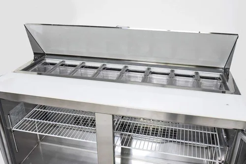 Miniatura 11 de FSE MRSL-2D/60 Mesa de preparación comercial refrigerada de dos puertas para ensaladas/sándwiches, 15 pies cúbicos, acero inoxidable, 115 V