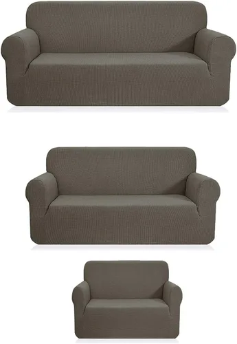Miniatura 3 de Fancy Linen - Funda elástica de ley para sofá biplaza y silla, color liso # Stella (3 unidades, borgoña)