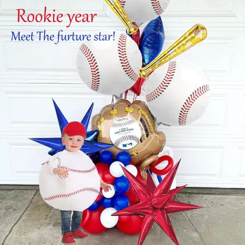 Miniatura 9 de Kit de arco de guirnalda de globos de béisbol de 150 piezas, globos de papel de aluminio rojos, azules, blancos, plateados y con estrella de bate
