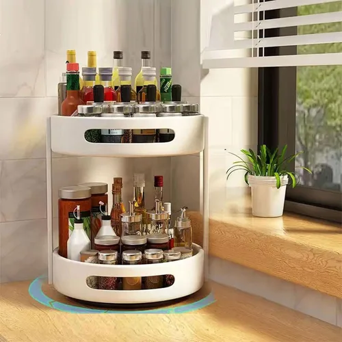 Miniatura 9 de Dxcaicc Estante de especias giratorio de doble capa, caja de almacenamiento multifuncional, estante de almacenamiento giratorio de cocina de 360°