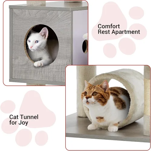 Miniatura 9 de GarveeHome Árbol de gato de 67 pulgadas para gatos grandes, cuenta con poste rascador, condominio para gatos, plataformas, túnel, hamaca, estación