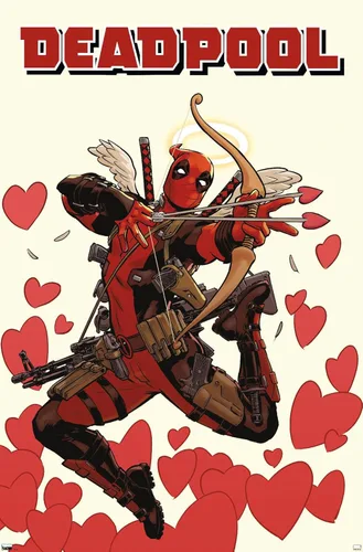 Marvel Comics Deadpool - Póster de pared de Cupido, 22.4 pulgadas de largo x 14.7 pulgadas de ancho, versión premium sin marco