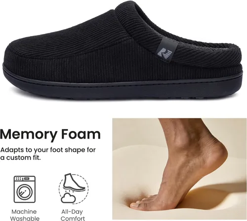 Miniatura 4 de RockDove Pantuflas de pana Ribco para hombre con espuma viscoelástica y suela interior y exterior