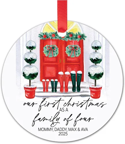 Miniatura 8 de Adorno de Navidad de familia de tres – Regalos para padres recién nacidos – Regalos para padres nuevos para parejas – Adornos de Navidad 2