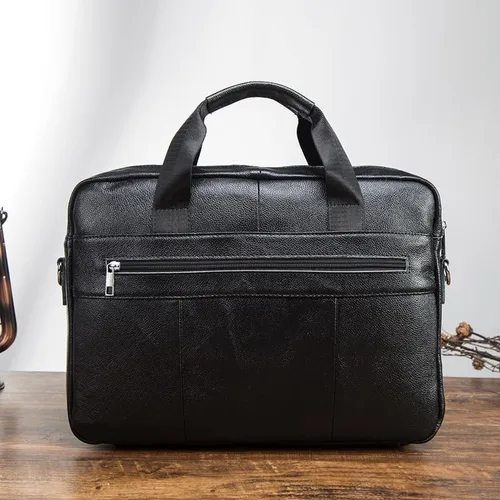 Miniatura 5 de Bolso de mensajero de cuero genuino para hombre, maletín para portátil, bolso de hombro para oficina, viajes de negocios con caja de regalo