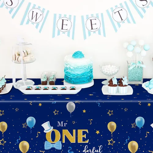 Miniatura 7 de Tiamon Mantel rectangular de plástico de 3 piezas para fiesta de primer cumpleaños de 54 x 108 pulgadas, mantel decorativo de primer cumpleaños