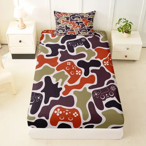Miniatura 45 de Erosebridal Camouflage Sheets for Boys Girls Game Console Fitted Sheet,3D Gamer Controller Kids Bedding Sets Army Camo Bed Sets Twin 2 Piece