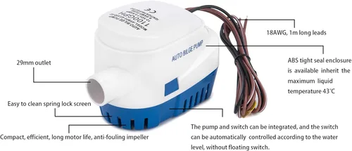 Miniatura 4 de Dontmiss Bomba de sentina sumergible automática para lancha pequeña de 12 V, 1100 gph automática con interruptor de flotador, salida de 1 1/8