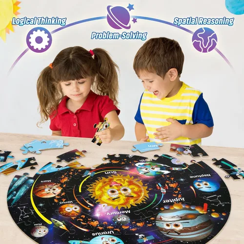 Miniatura 5 de SYNARRY Rompecabezas de suelo del sistema solar para niños de 4 a 8 años, rompecabezas grandes de 70 piezas para niños de 4 a 6 años, juguetes