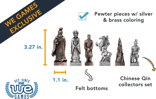 Miniatura 3 de WE Games Pewter Chinese Qin - Juego de ajedrez temático de lujo con piezas de peltre esculpidas, ajedrez de historia, 2 jugadores, adultos