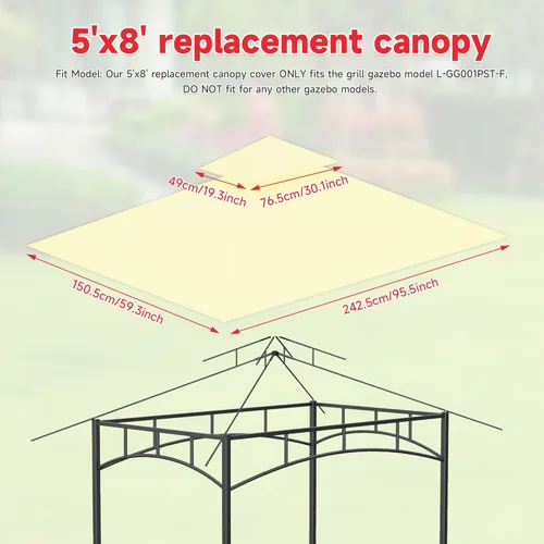 Miniatura 3 de Grill Gazebo Replacement Canopy Top Only - 5' x 8' Outdoor BBQ Gazebo Canopy Roof, Waterproof Double Tiered Shelter Cover Fit for Model L-GG001PST-F