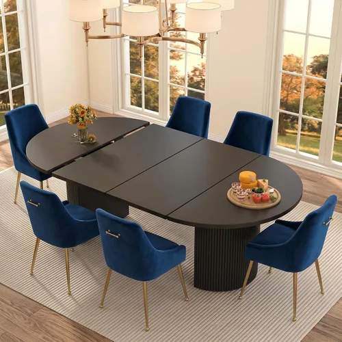 Miniatura 12 de Juego de 2 sillas de comedor de terciopelo, modernas sillas tapizadas de mediados de siglo con patas de metal dorado y asa de anillo, cómodas sillas