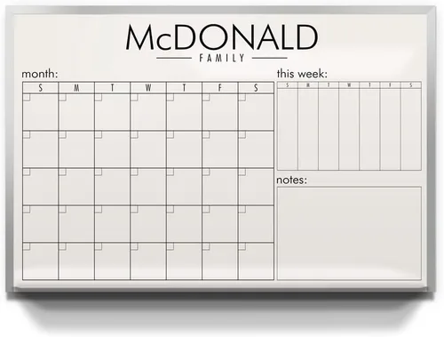 Miniatura 6 de Pizarra blanca personalizada de borrado en seco de 24 pulgadas de ancho x 18 pulgadas de alto con nombre personalizado, calendario familiar mensual
