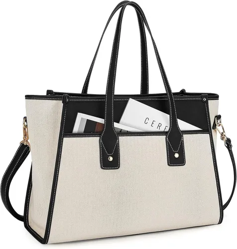 Missnine - Bolsa de lona para laptop de 15.6 pulgadas, bolsa de trabajo para mujeres, bolsa para profesores, bolsa de hombro para computadora casual