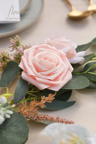 Miniatura 5 de Floroom Flores artificiales, 25 piezas de rosas falsas de espuma con tallos para ramos de boda, despedidas de soltera, centros de mesa rosados