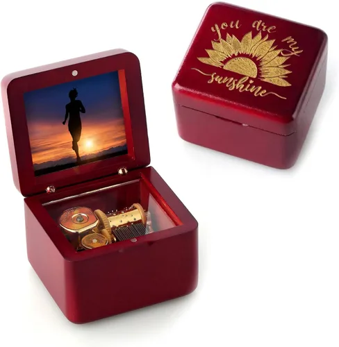 Miniatura 15 de Caja de Música Mini con Marco de Fotos Grabado Láser Caja de Música Vintage de Cuerda, Regalo para el Día de la Madre Día de San Valentín Día