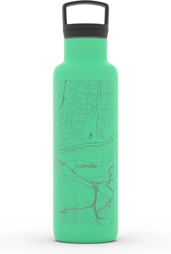 Miniatura 38 de Well Told Botella de agua aislada con mapa de Washington DC grabado, botella de acero inoxidable grabada (21 onzas, blanco) botella aislada de mapa