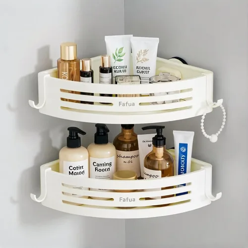 Miniatura 9 de Organizador de ducha esquinero, estantes de ducha adhesivos sin perforaciones con ganchos, organizador de ducha extraíble impermeable y resistente