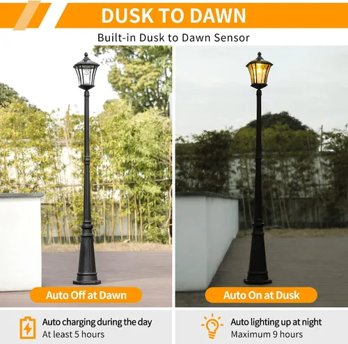Miniatura 2 de LUTEC Lámpara de poste solar para exteriores, luz del anochecer al amanecer, poste impermeable con vidrio estampado, accesorios de luz solar