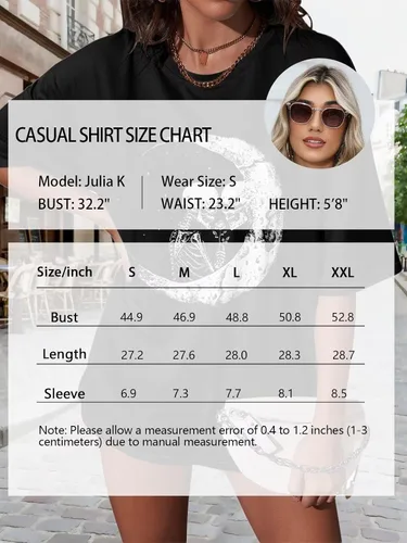 Miniatura 6 de Camisetas casuales de manga corta para mujer, cuello en V, manga enrollada, holgada, con abertura lateral