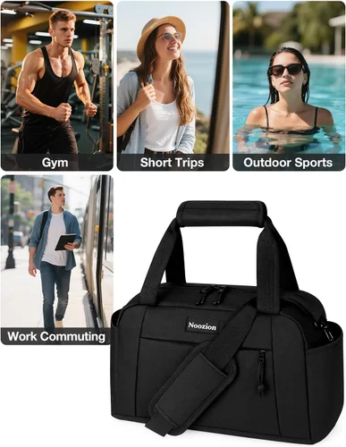 Miniatura 7 de Noozion Bolsa de gimnasio pequeña de 14 pulgadas para mujeres y hombres, mini bolsa de lona ligera con múltiples bolsillos, bolsa deportiva
