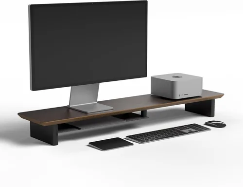 Miniatura 9 de amesoba - Configuración de escritorio ergonómico de dos niveles en roble blanco – Soporte moderno de monitor de madera y elevador de espacio