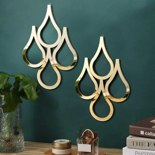 Miniatura 8 de Weysat Espejo de pared con forma de lágrima de 2 piezas para colgar en la pared, espejo decorativo de acento para el hogar, sala de estar, Plata