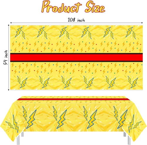 Miniatura 2 de BOpusail 3 piezas de fundas de mesa con temática de dibujos animados con diseño de rayos, manteles rectangulares desechables de plástico, Amarillo