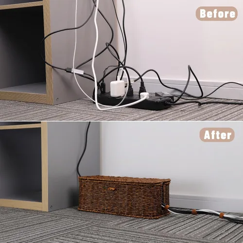 Miniatura 6 de BROWNLILY Caja de Gestión de Cables, Organizador de Cables Estilo Ratán para Escritorio, Ocultador de Cables, Cubiertas de Enchufes a Prueba