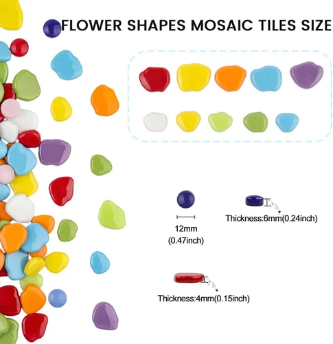 Miniatura 6 de Youway Style Azulejos de Mosaico en Pétalo para Manualidades a Granel, Suministros de Azulejos de Mosaico de 1 Libra, Azulejos de Vidrio en Flor