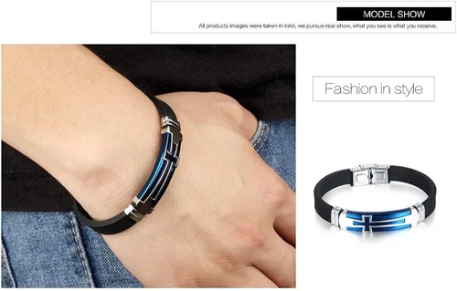 Miniatura 2 de M.JVisun Pulsera cruzada de silicona deportiva para hombre, regalo de confirmación para niños, pulsera de 7.87 pulgadas, Acero inoxidable Silicona