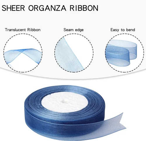 Miniatura 7 de Cinta de organza transparente azul real de 3/4 de pulgada, 50 yardas, cinta de gasa para envolver regalos, Navidad, Halloween, decoración de ramo