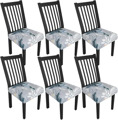 Miniatura 10 de Juego de 4 fundas elásticas para sillas de comedor, fundas para sillas de comedor con estampado floral, fundas para asientos de sillas con estampado