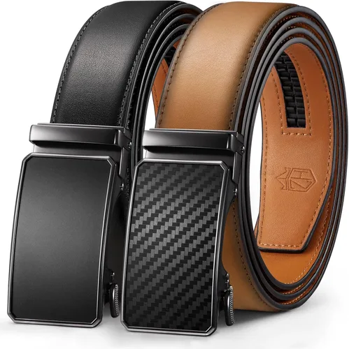 Miniatura 8 de Zitahli Cinturón para hombre, paquete de 2 unidades, diseño de cinturón de cuero para trabajo, negocios y pantalones de golf casuales, accesorios