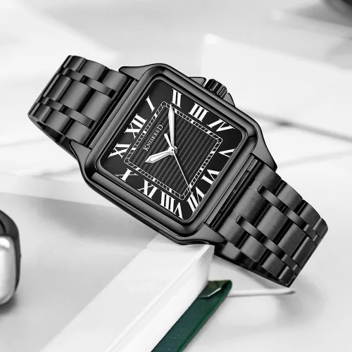 Miniatura 7 de Classic Square Watch for Men with Vintage Roman Numeral and Solid Stainless Steel Band