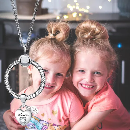 Miniatura 5 de Love You Family - Colgante de corazón con circonita cúbica para pulsera Pandora