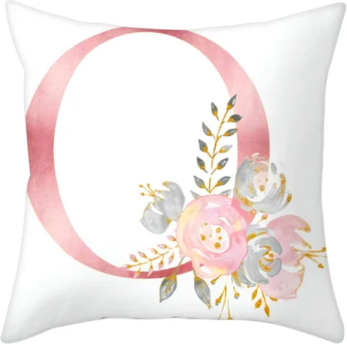 Miniatura 14 de Fundas de Almohada Decorativas del Alfabeto, Fundas de Cojín con Letras ABC y Flores, Fundas de Cojín Cuadradas de 18 x 18 Pulgadas, Protectores