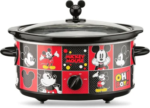 Miniatura 2 de Olla de cocción lenta ovalada Disney DCM-502 Mickey Mouse de 5 cuartos con recipiente de 20 oz, color rojo/negro