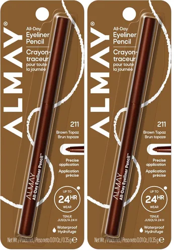 Miniatura 15 de Almay Lápiz delineador de ojos para todo el día, a prueba de manchas, maquillaje de ojos impermeable, hipoalergénico, sacapuntas integrado, 205 Negro