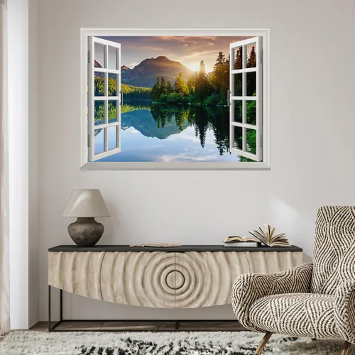 Miniatura 4 de Wall26 - Adhesivo para pared / Mural para pared, extraíble, diseño de río en un pueblo tranquilo, decoración para pared, vista creativa de ventana