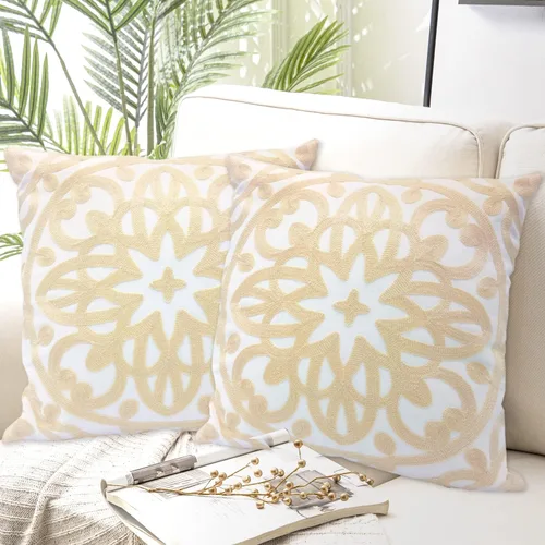 Miniatura 63 de Alysheer - Funda de almohada lumbar decorativa bordada 12" x 20", patrón de bordado clásico Boho Mandala, funda de cojín rectangular de algodón