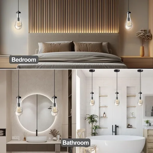 Miniatura 4 de Luces Colgantes Modernas en Forma de Gota de Lluvia Juego de 2, Luces Colgantes de Bronce para Isla de Cocina, Luz Colgante Negra Luces de Isla