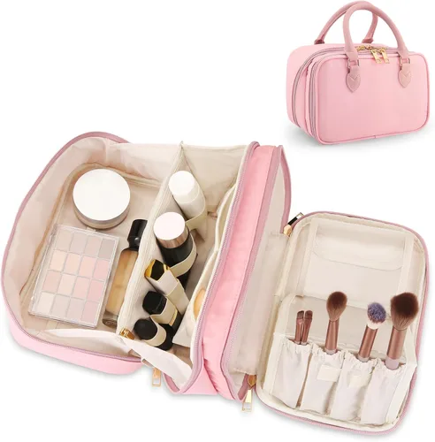 Miniatura 9 de Bolsa de maquillaje de viaje para mujeres, estuche de gran capacidad de moda, con apertura plana, organizador de cosméticos portátil, impermeable